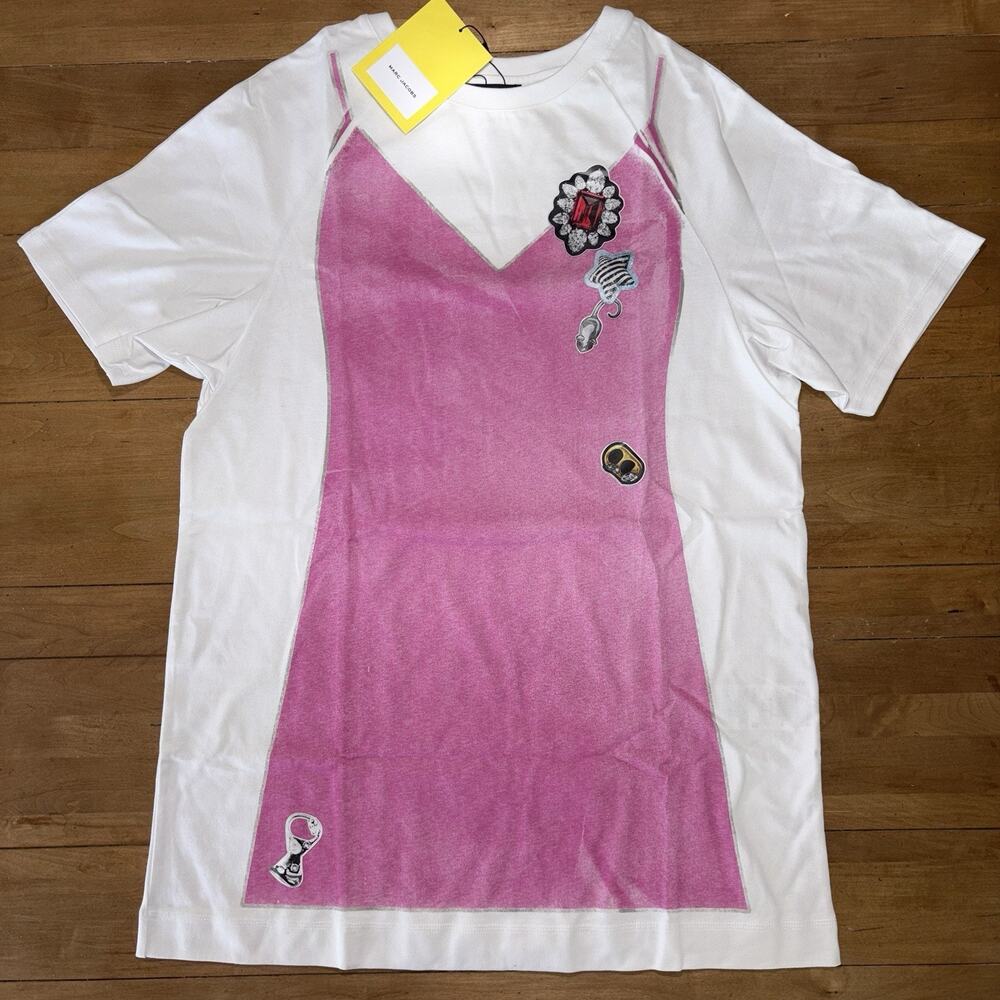 Marc Jacobs Trompe L'oeil T-shirt minidress 2024 Runway Pink Over Print XS/S NWT